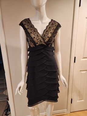 Scarlett Nite Black Lace V-Neck Layered Cocktail Dress